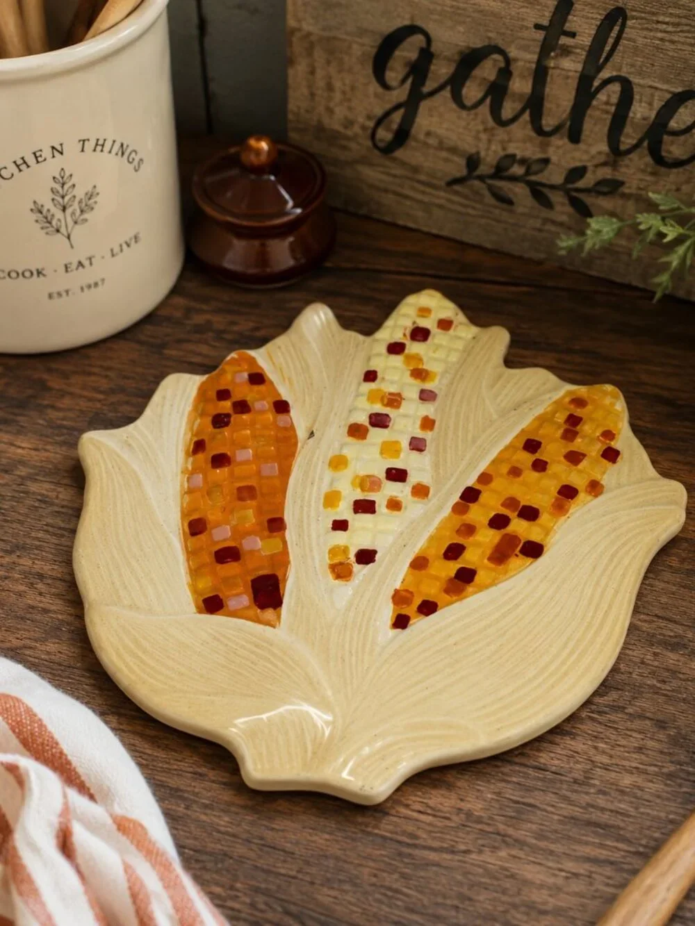 Vintage Avon 1984 Shades of Autumn Corn Tile Trivet Wall Hanging Fall Decor